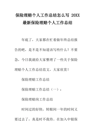 保险理赔个人工作总结怎么写-20XX最新保险理赔个人工作总结