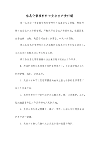 信息化管理科科长安全生产责任制