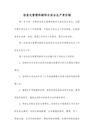 信息化管理科副科长安全生产责任制