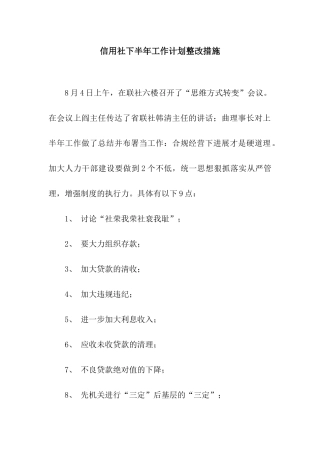 信用社下半年工作计划整改措施