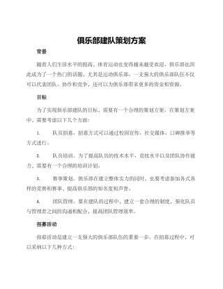 俱乐部建队策划方案