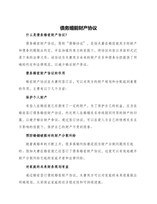 债务婚前财产协议