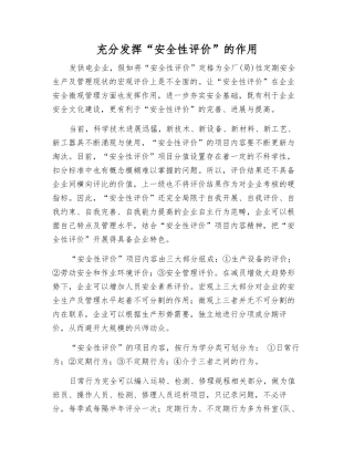充分发挥“安全性评价”的作用