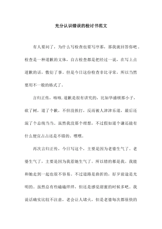 充分认识错误的检讨书范文