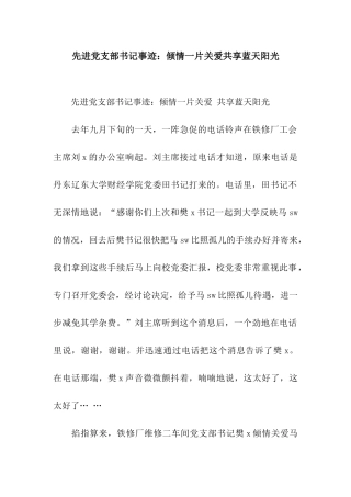 先进党支部书记事迹倾情一片关爱共享蓝天阳光