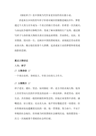 初中语文《骆驼祥子》重点人物识记
