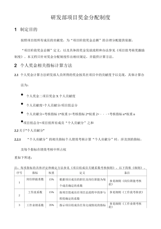 研发部项目奖金分配制度