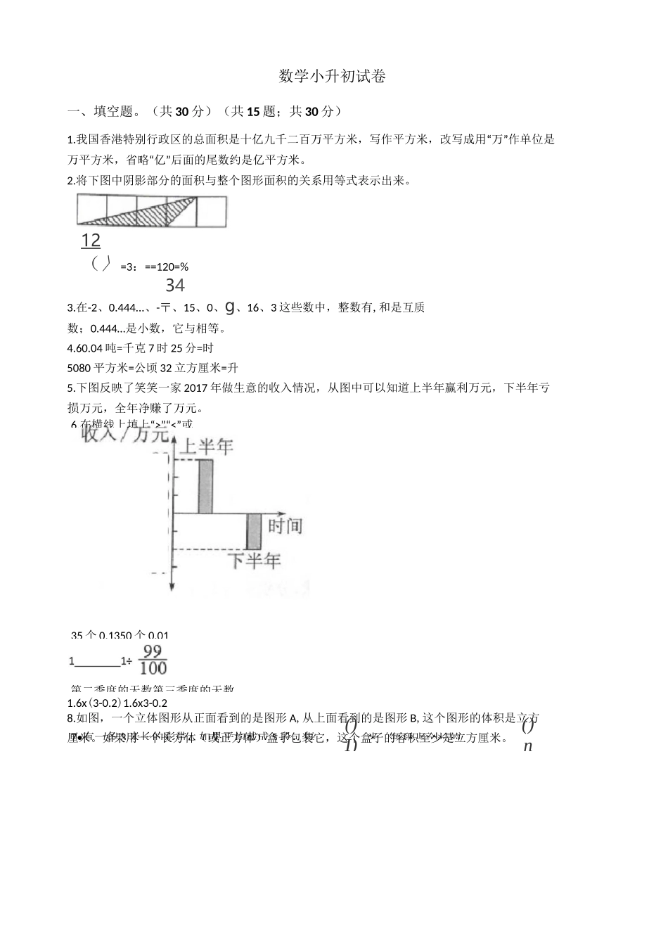 浙江省杭州市余杭区数学小升初试卷_第1页