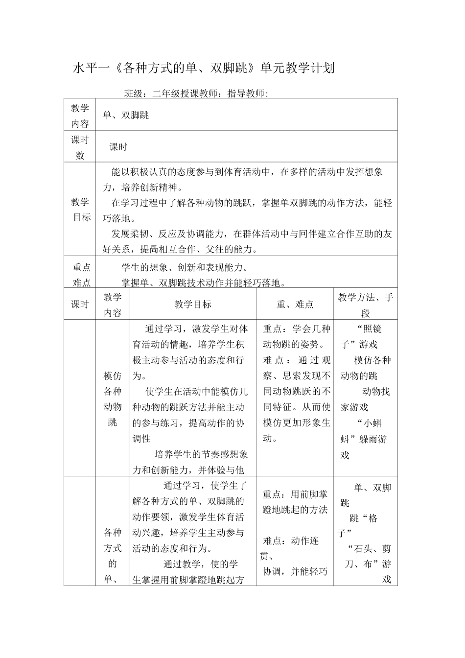 单、双脚跳教学设计(呼啦圈)_第1页