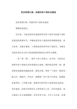 党员思想汇报加强年轻干部队伍建设