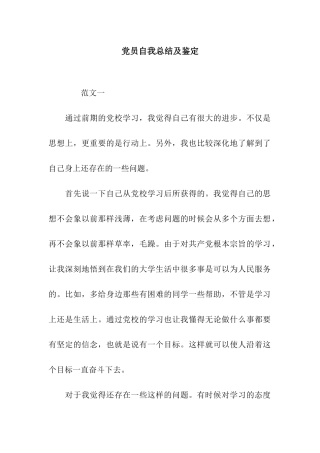 党员自我总结及鉴定