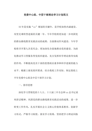 党委中心组、中层干部理论学习计划范文