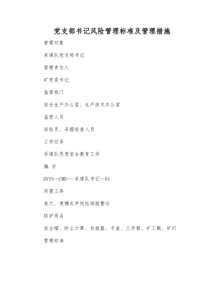 党支部书记风险管理标准及管理措施