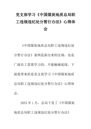 党支部学习《中国煤炭地质总局职工违规违纪处分暂行办法》心得体会