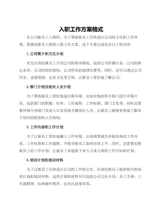 入职工作方案格式