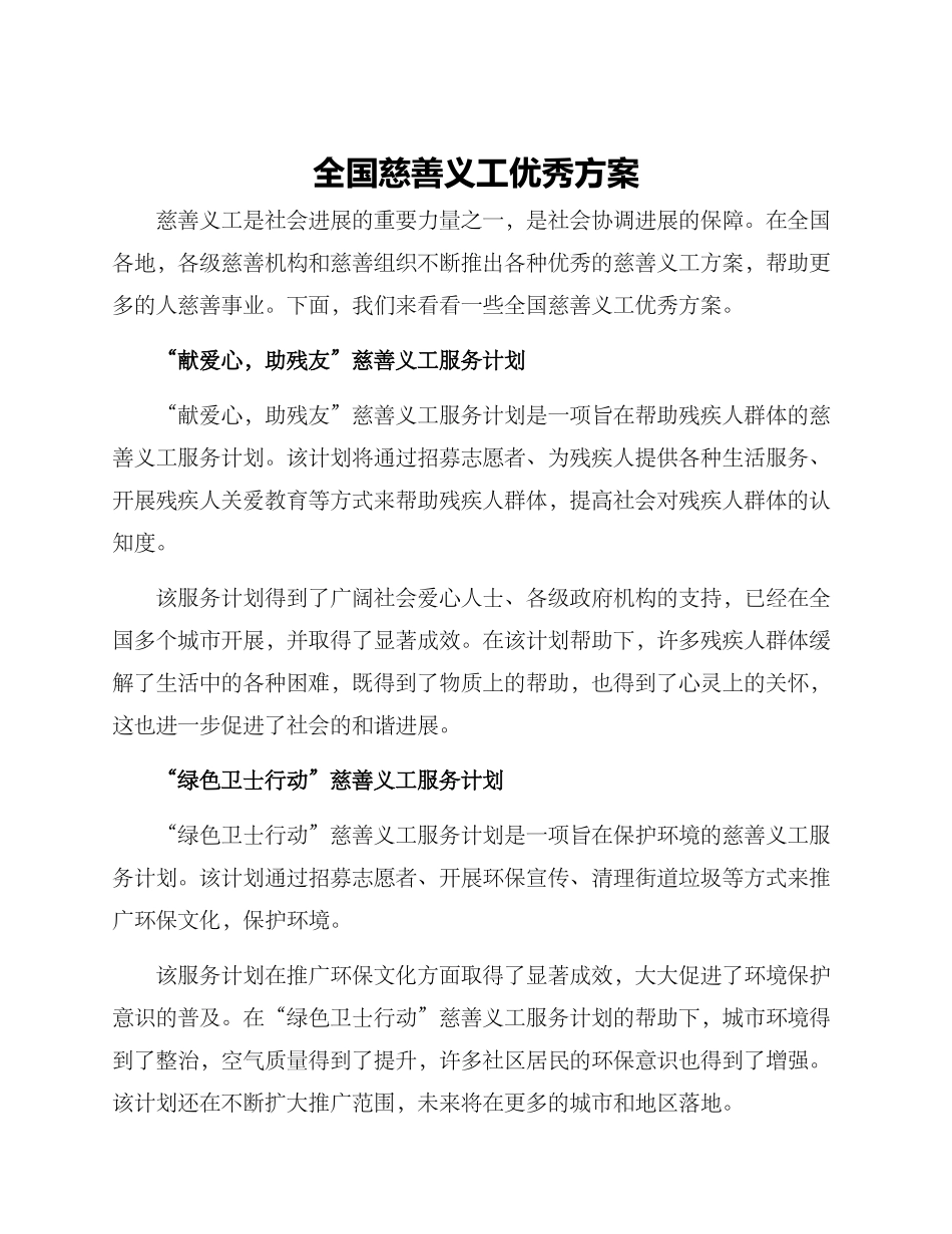 全国慈善义工优秀方案_第1页