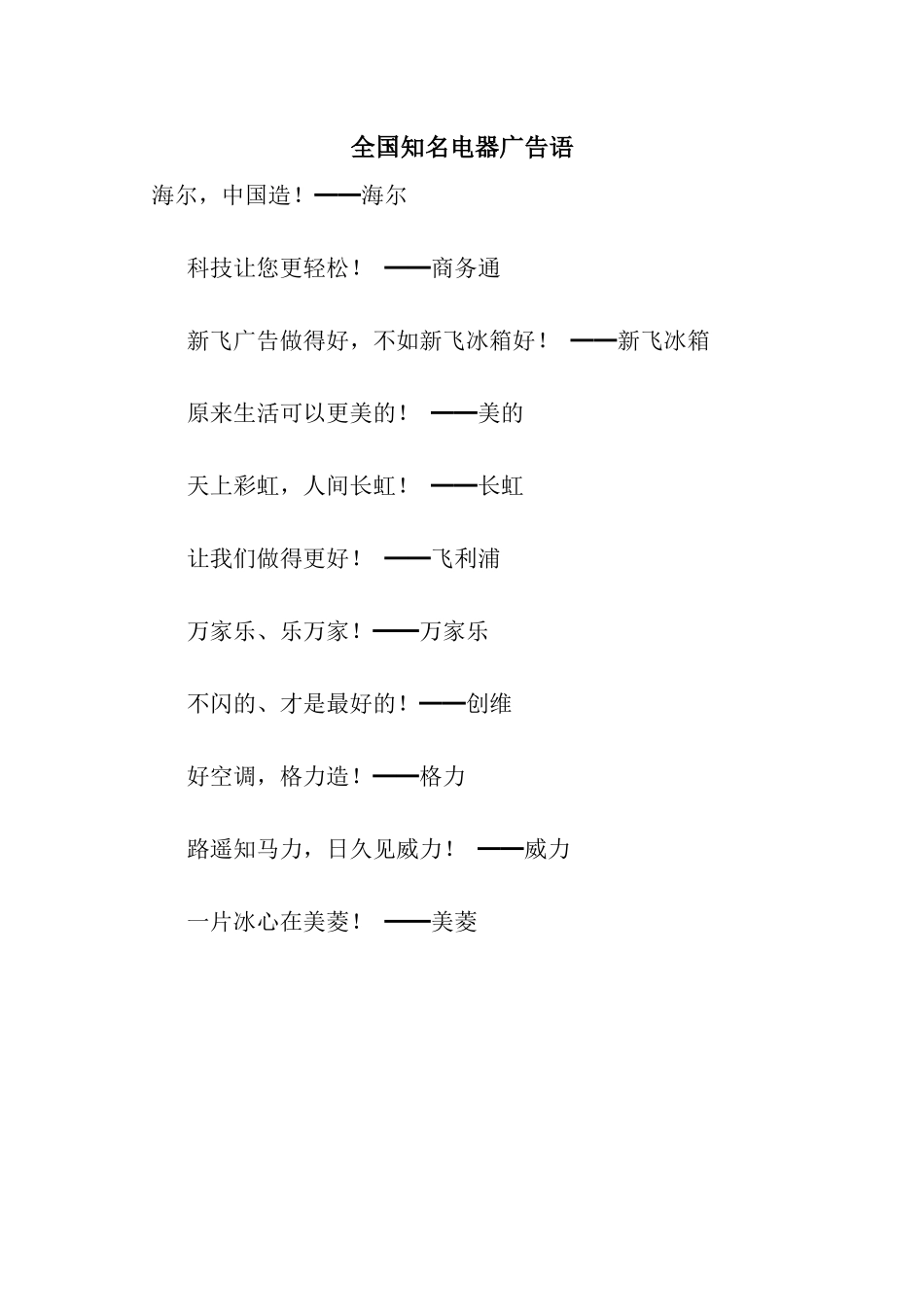 全国知名电器广告语_第1页