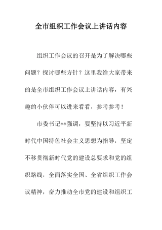 全市组织工作会议上讲话内容