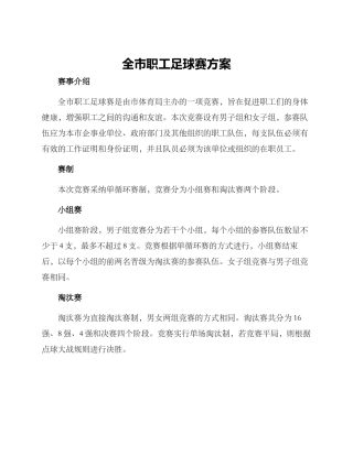 全市职工足球赛方案