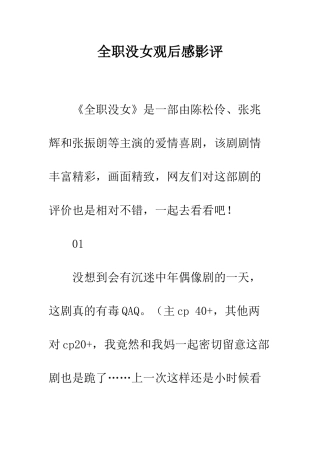 全职没女观后感影评