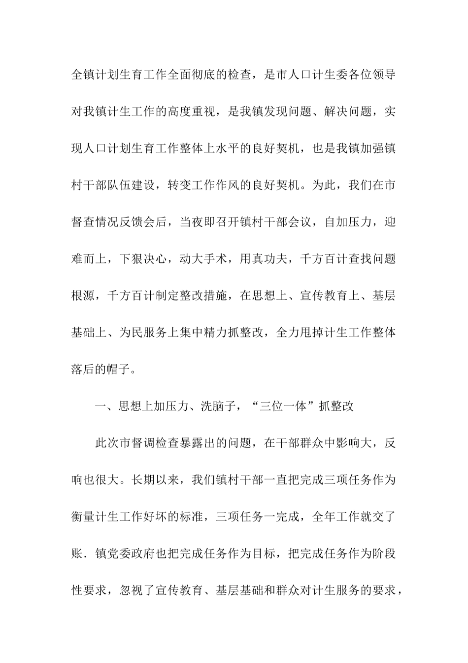全镇人口与计划生育整改工作情况汇报_第2页