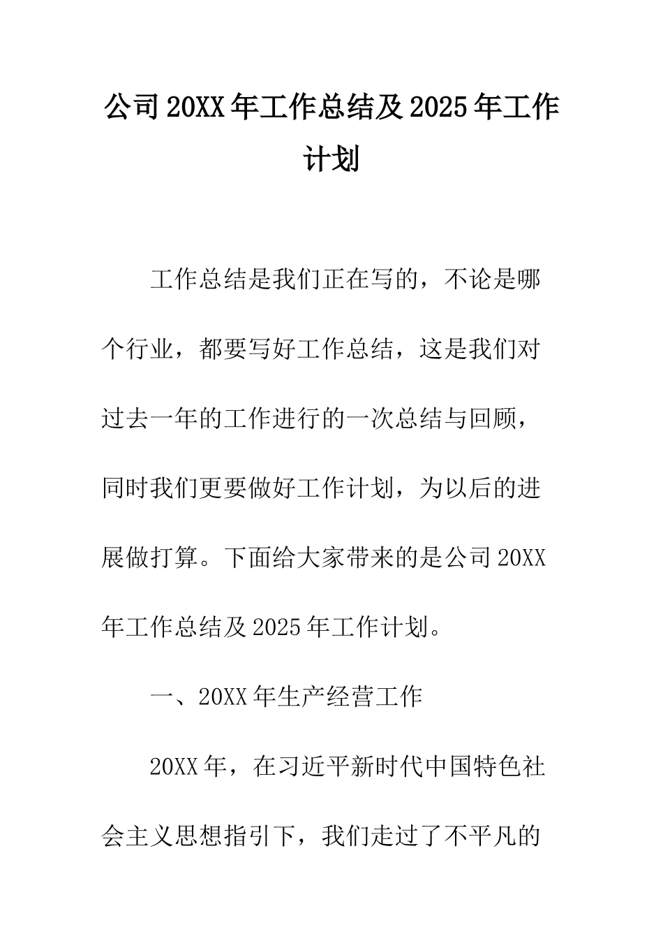 公司20XX年工作总结及2025年工作计划_第1页