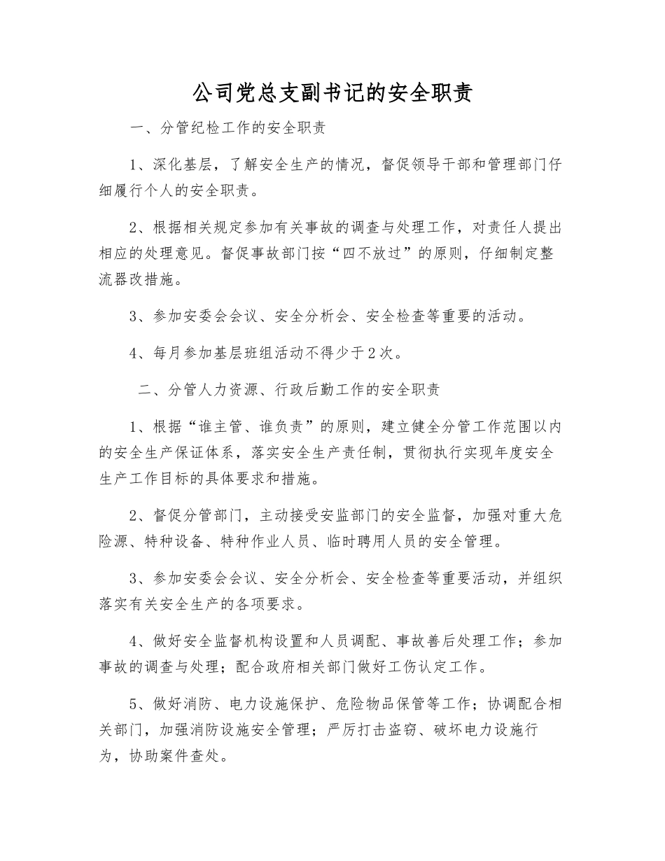 公司党总支副书记的安全职责_第1页