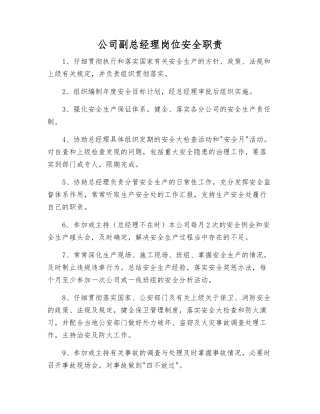 公司副总经理岗位安全职责