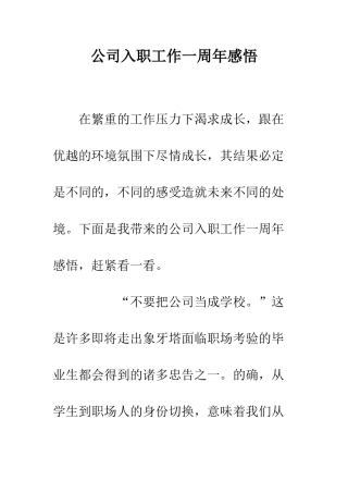 公司入职工作一周年感悟