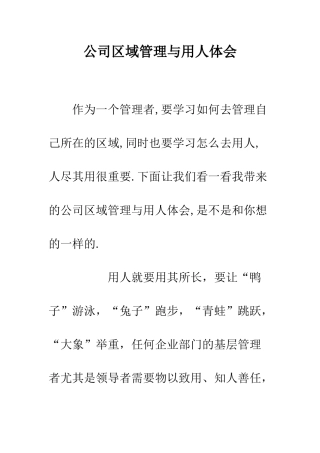 公司区域管理与用人体会