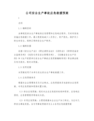 公司安全生产事故应急救援预案