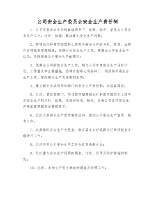 公司安全生产委员会安全生产责任制
