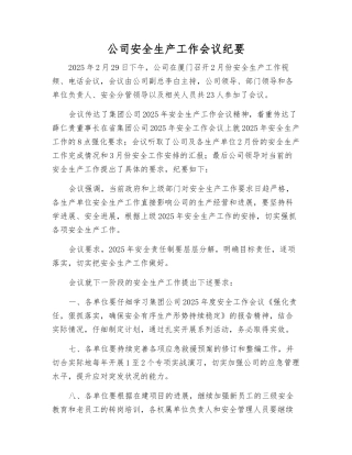 公司安全生产工作会议纪要