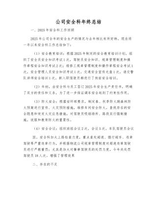 公司安全科年终总结
