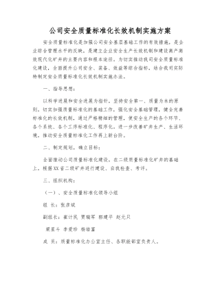 公司安全质量标准化长效机制实施方案