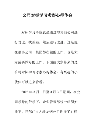 公司对标学习考察心得体会