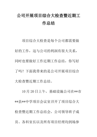 公司开展项目综合大检查暨近期工作总结