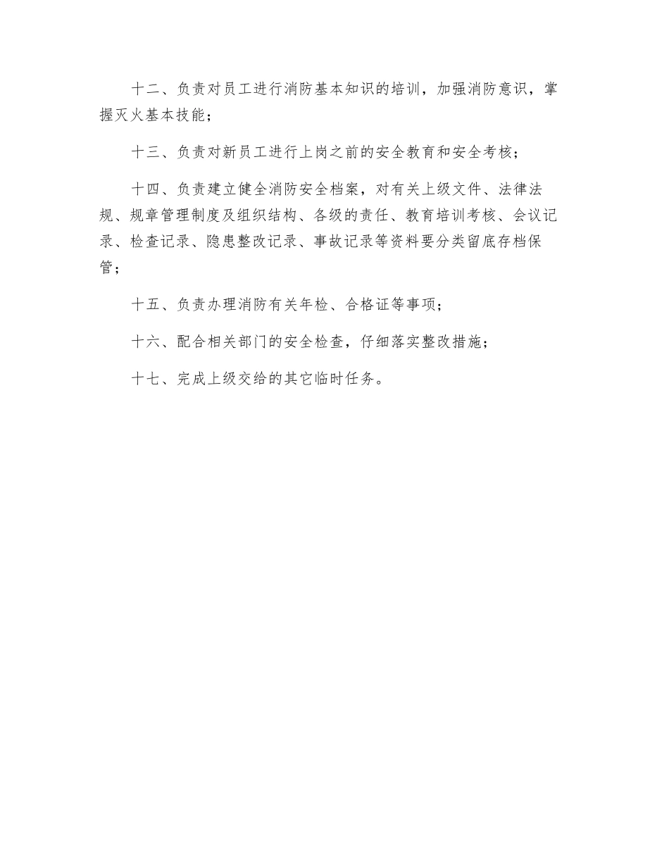 公司消防安全管理人员岗位职责_第2页