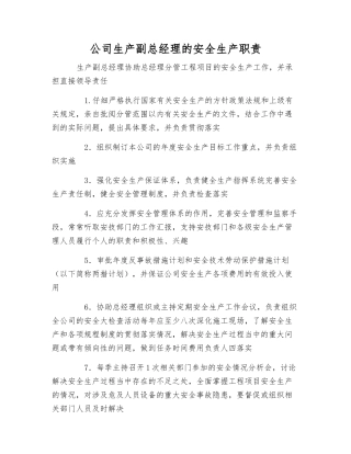 公司生产副总经理的安全生产职责