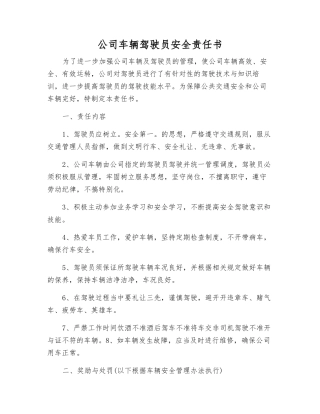 公司车辆驾驶员安全责任书