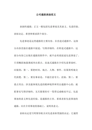 公司通报表扬范文