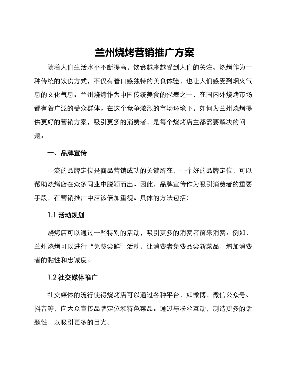 兰州烧烤营销推广方案_第1页