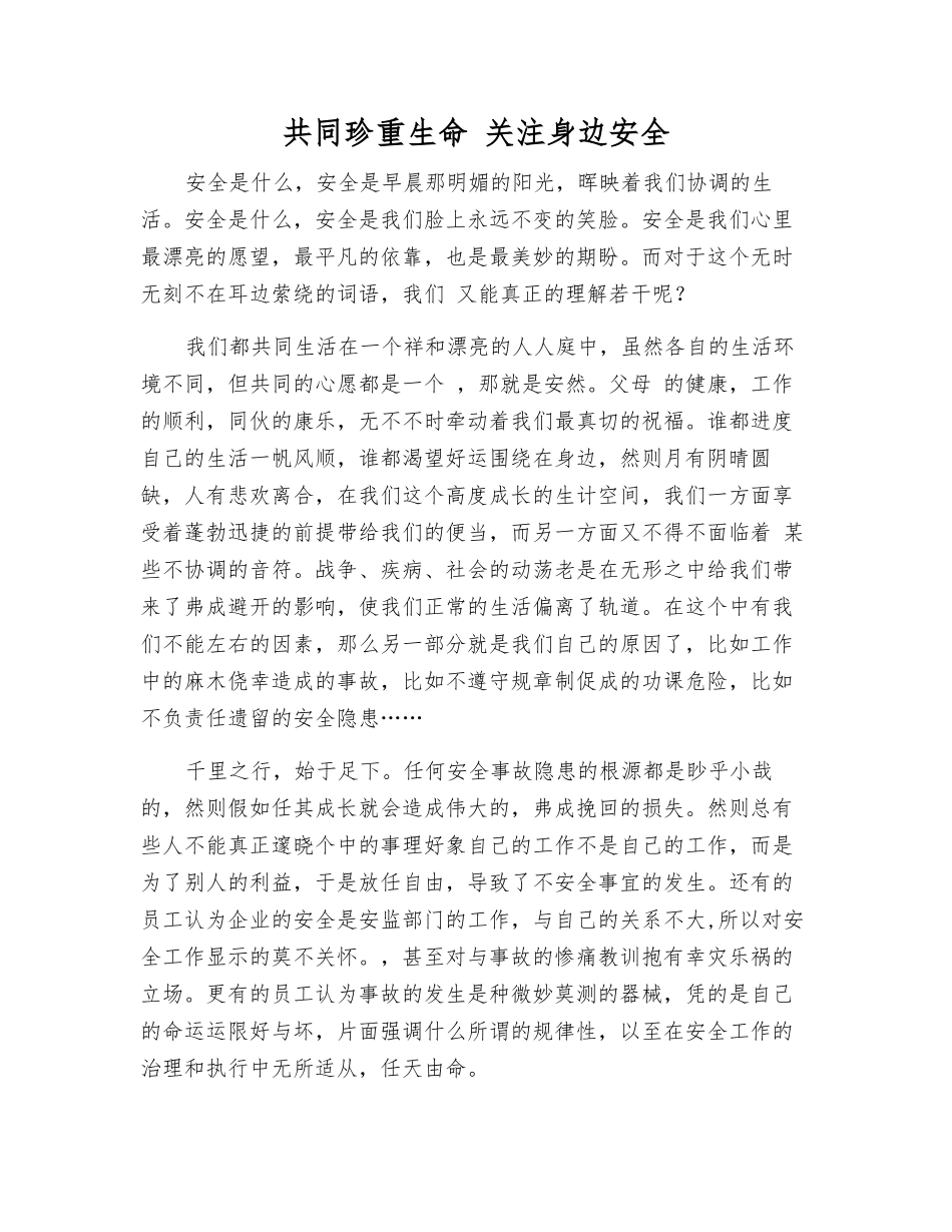 共同珍重生命-关注身边安全_第1页