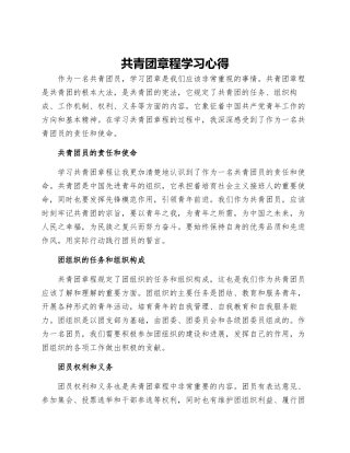 共青团章程学习心得