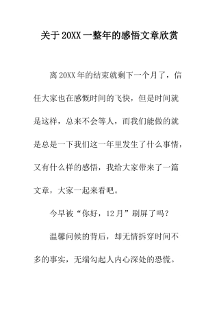 关于20XX一整年的感悟文章欣赏