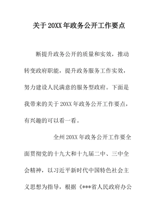 关于20XX年政务公开工作要点