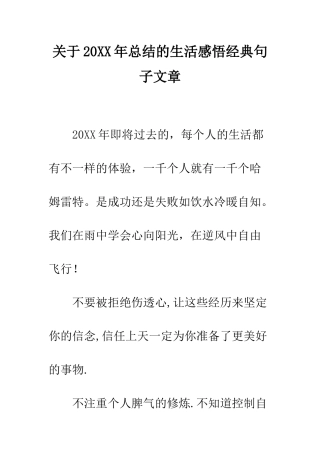 关于20XX年总结的生活感悟经典句子文章