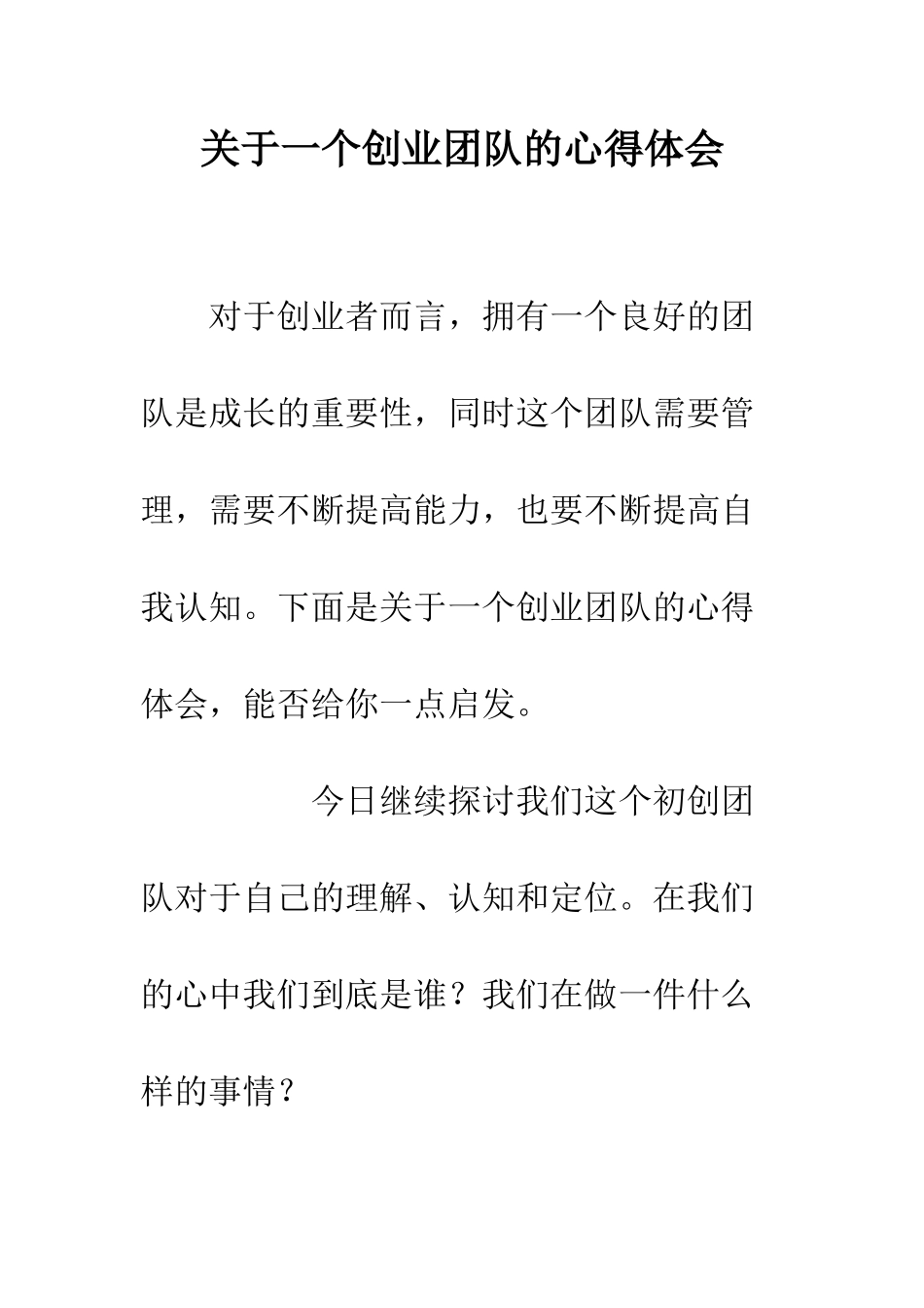 关于一个创业团队的心得体会_第1页