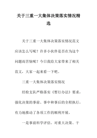 关于三重一大集体决策落实情况精选
