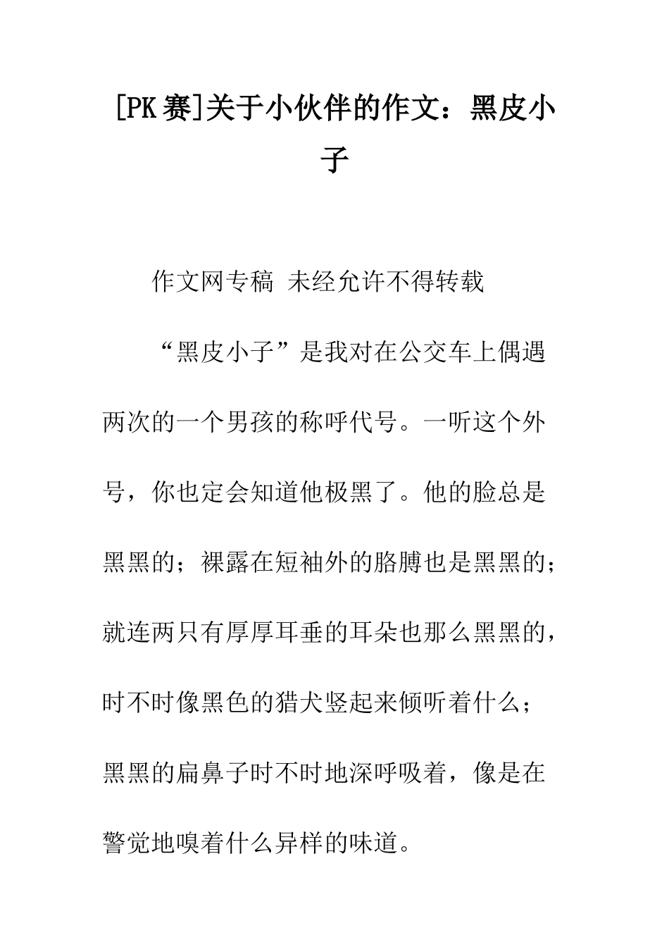 关于小伙伴的作文黑皮小子_第1页